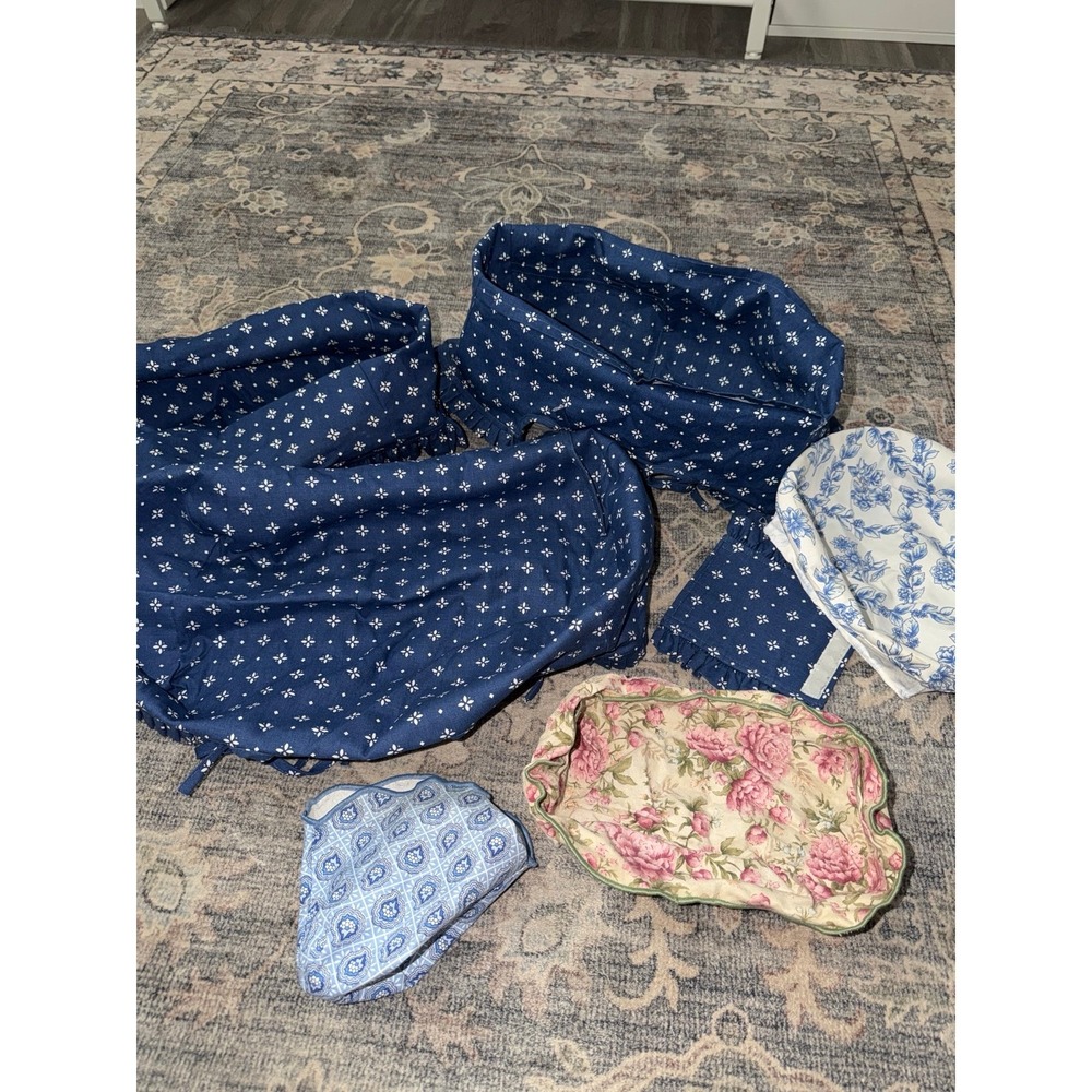 Vintage Longaberger Basket Fabric Liners Navy Blue, Peony